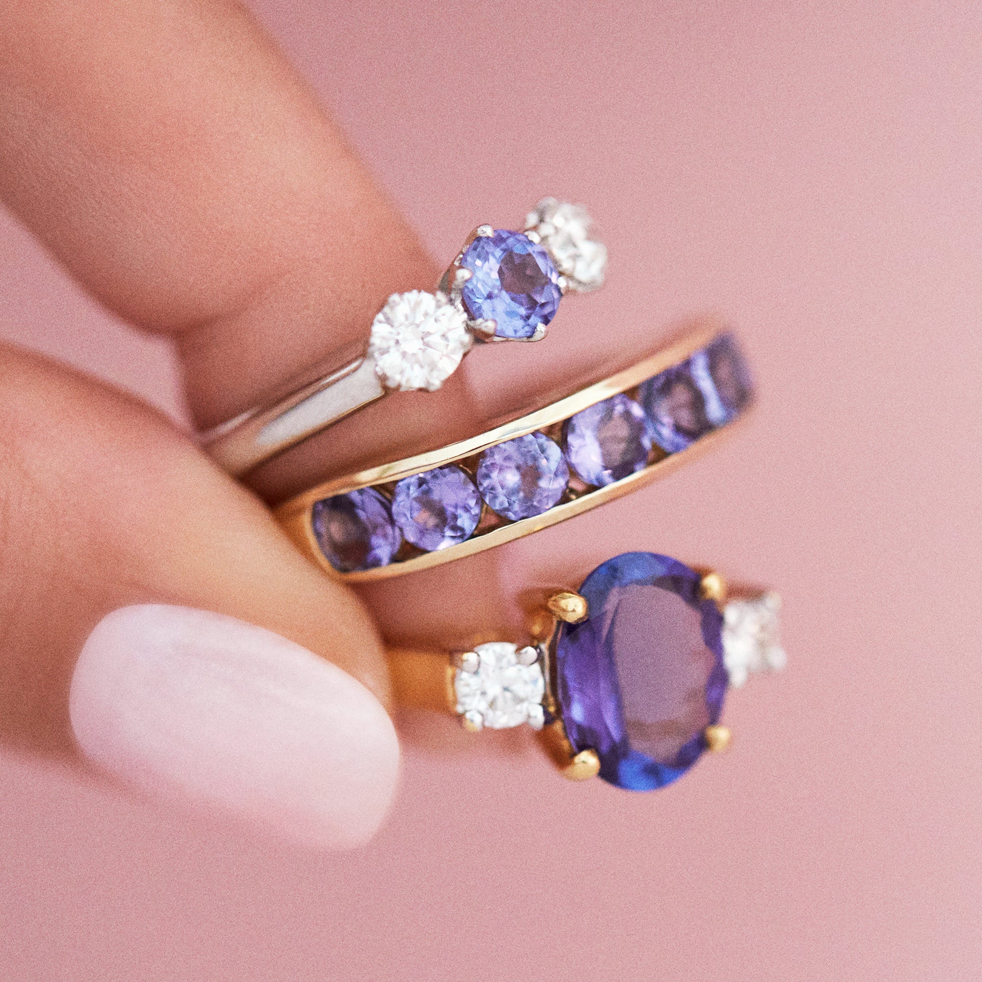 14ct gold ring set with tanzanites