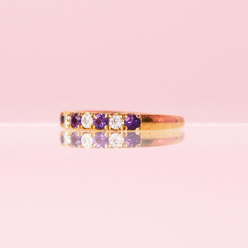 18ct gold amethyst and diamond half-eternity ring