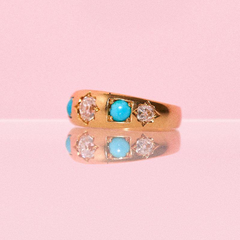 18ct gold diamond and turquoise gypsy ring from 1895