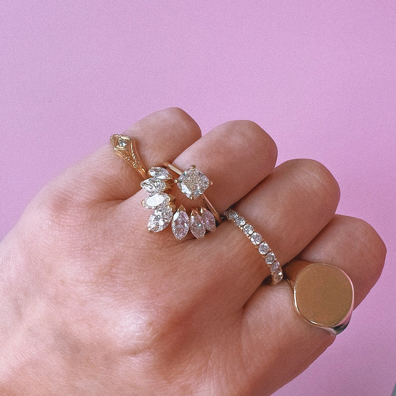 18ct gold marquise diamond petal ring