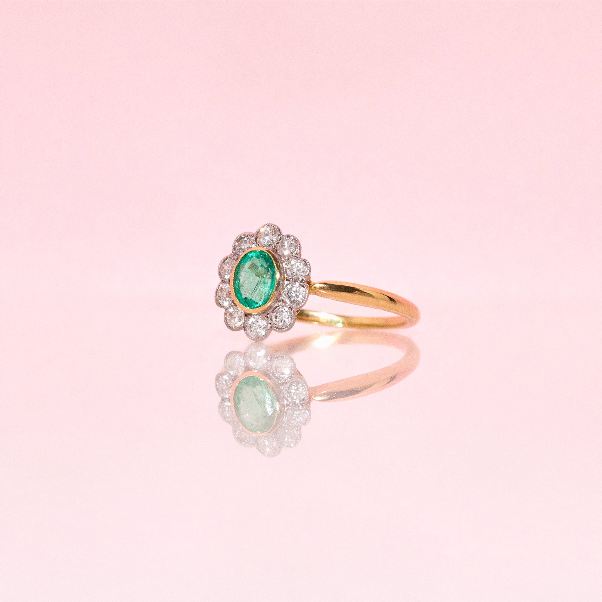 18ct gold emerald and diamond ring