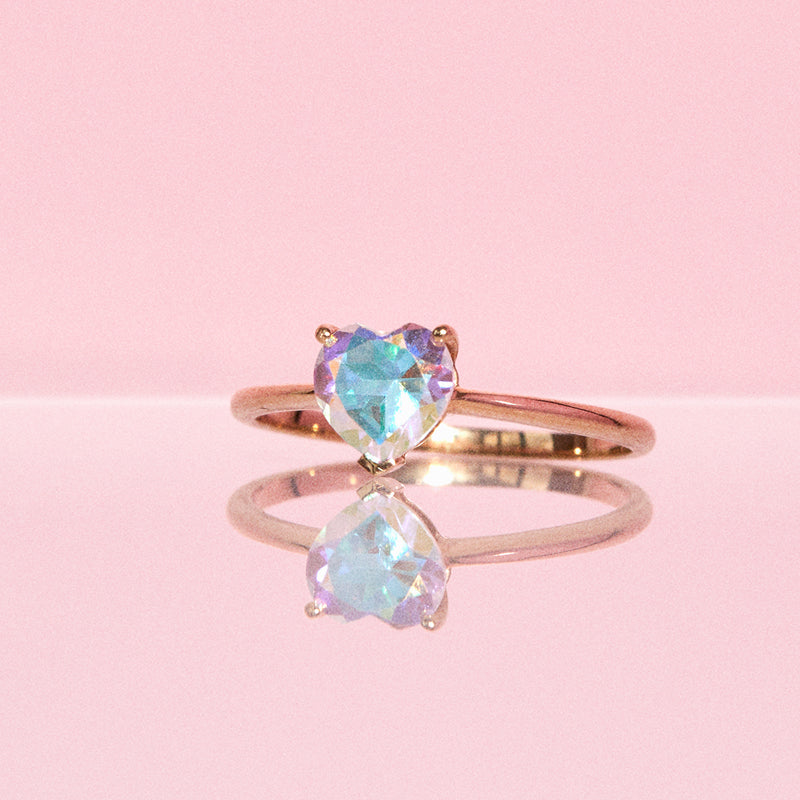 9ct gold heart shaped mystic topaz ring