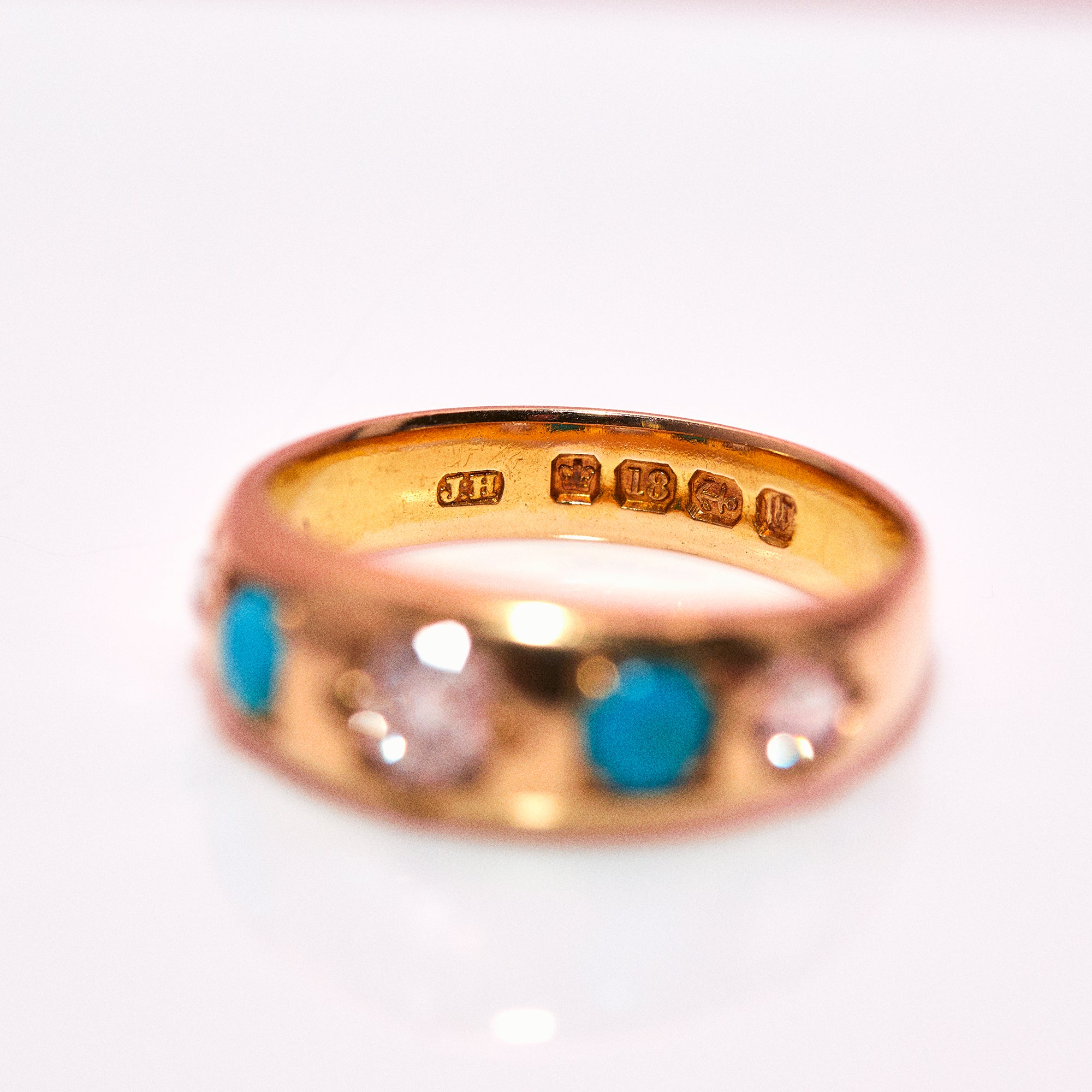 18ct gold diamond and turquoise gypsy ring from 1895