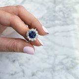 Platinum ring with a sapphire and diamonds