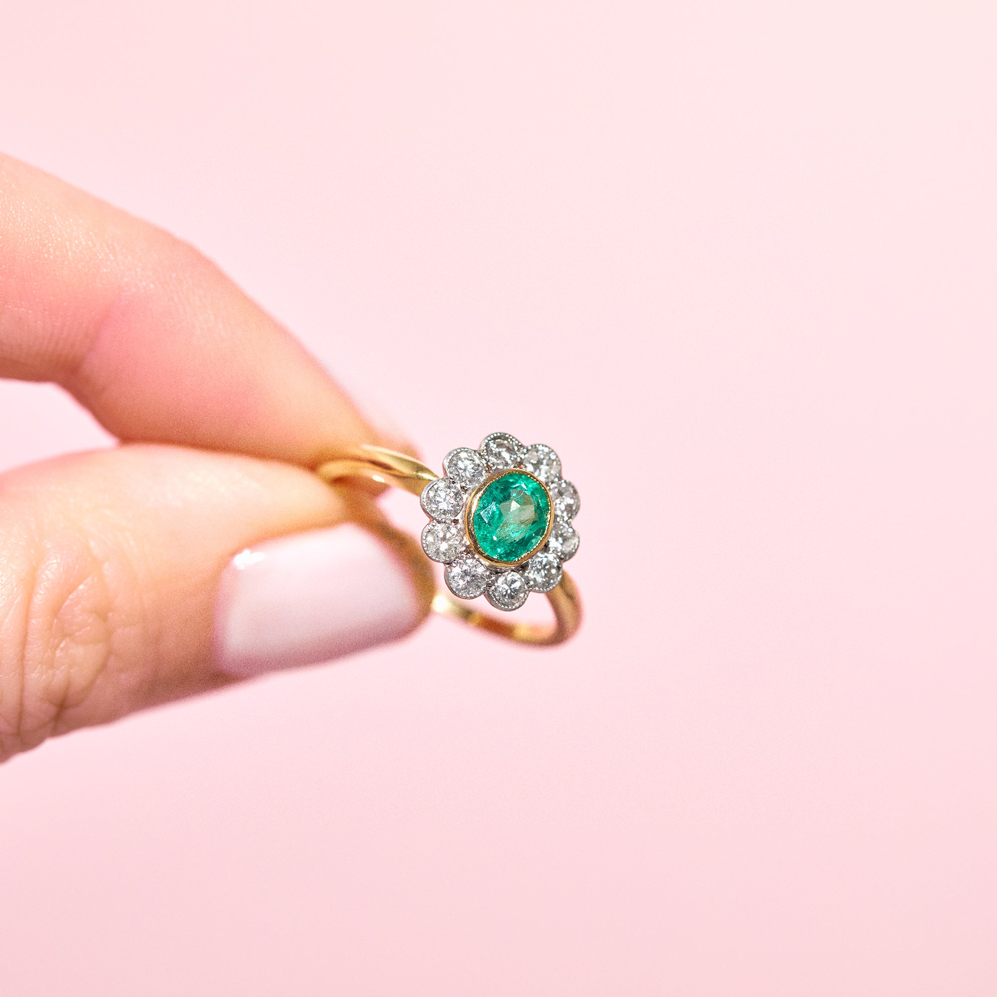 18ct gold emerald and diamond ring