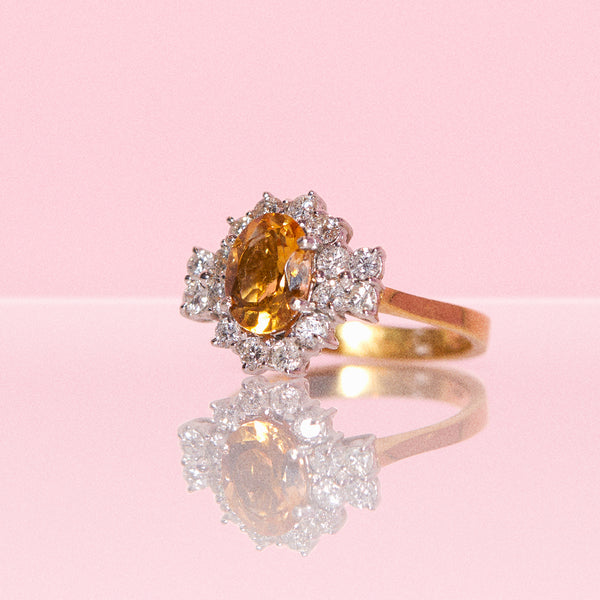 18ct gold citrine and diamond ring